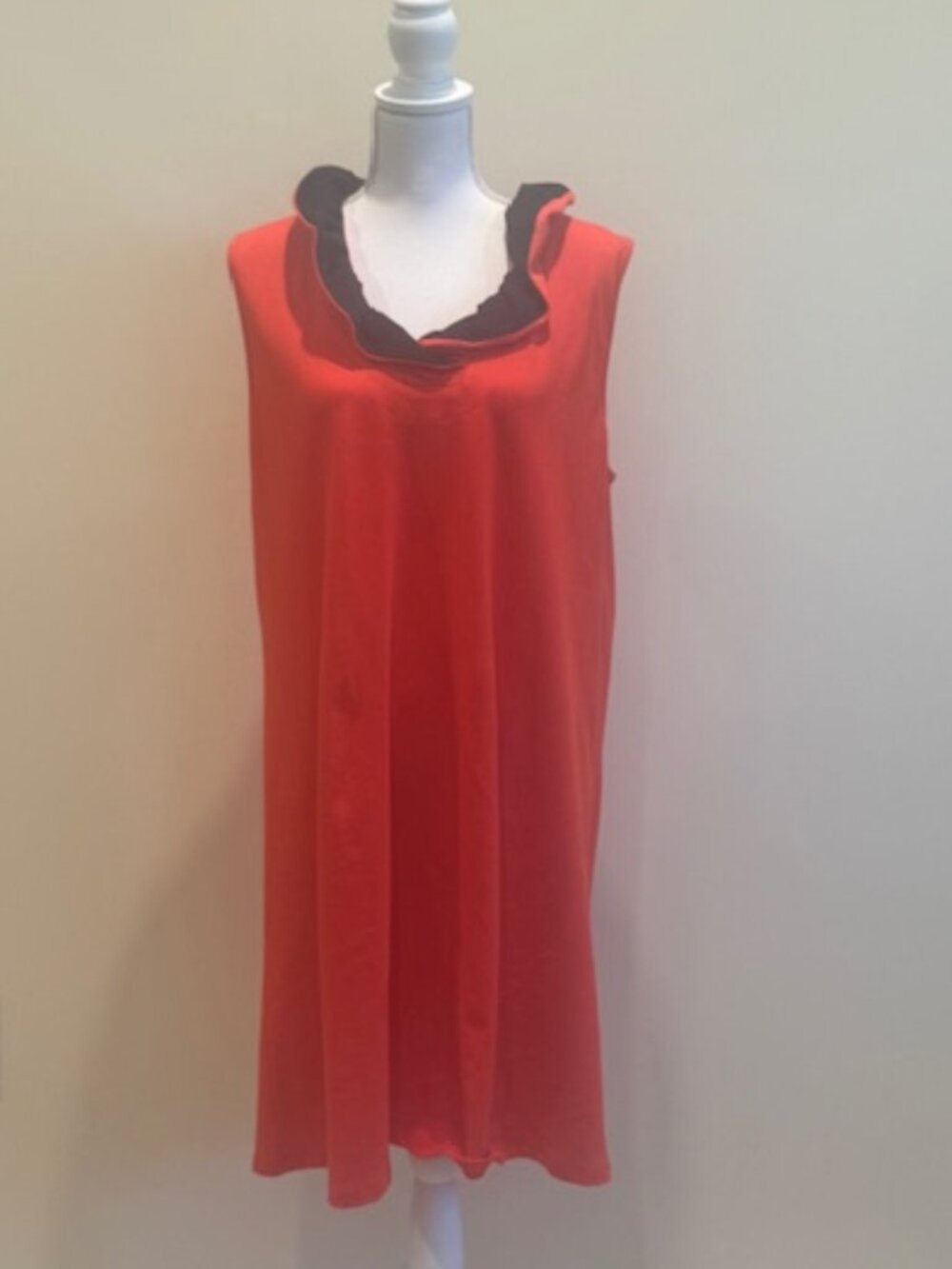 NWT Duffield Lane Red Sleeveless Dress with Navy Ruffle Collar